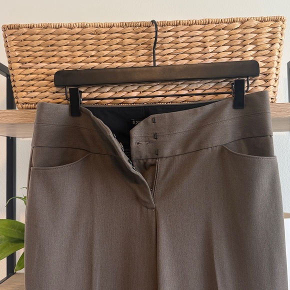 Express Editor Flare Leg Mid-Rise Taupe Brown Woven Career Dress Pant Trouser, 4 - Picture 6 of 7